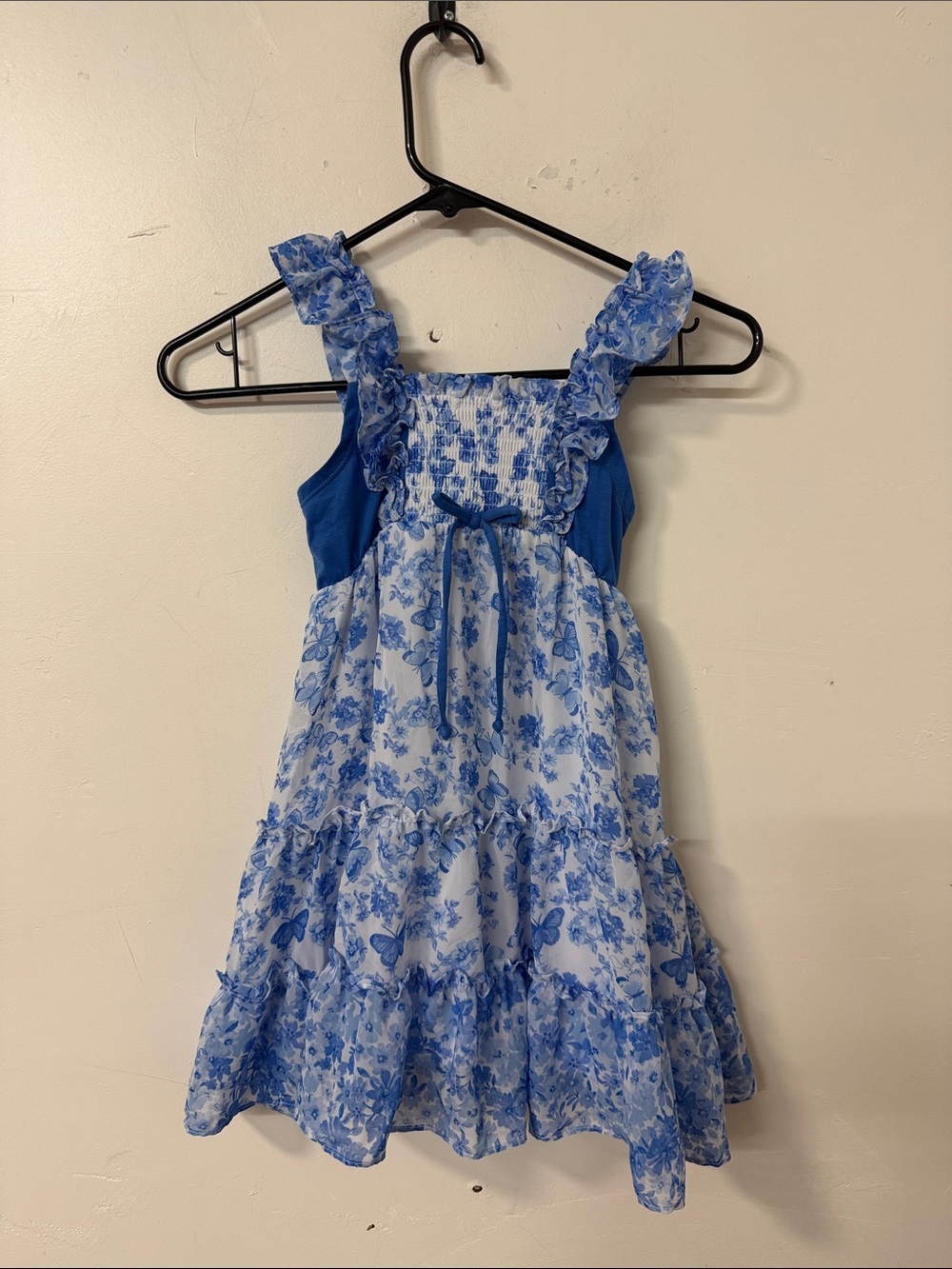 Jona Michelle Blue Floral Tiered Ruffle Dress